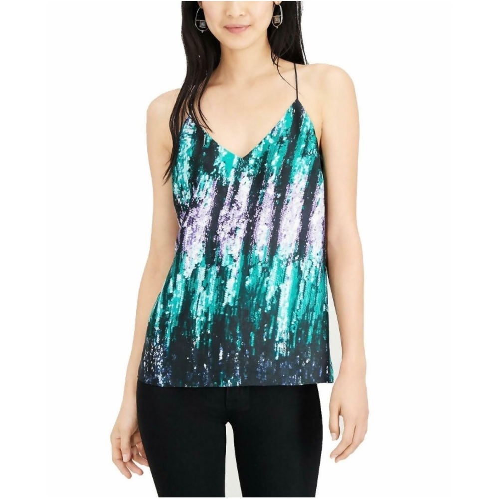 Bar III Women's Purple Sequin-Print V-Neck Camisole Size XS